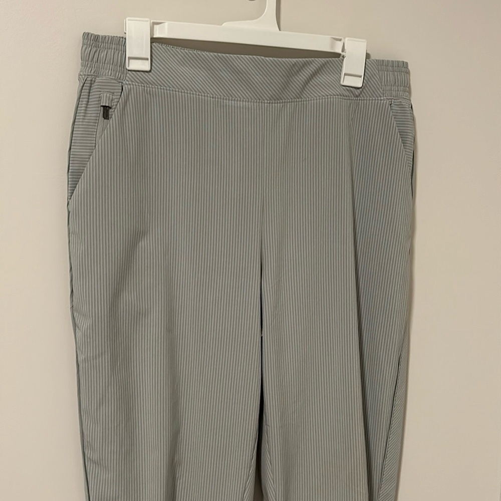Athleta 14 Pants Brooklyn Textured Ankle Pant City Stripe Striped Travel Hiking